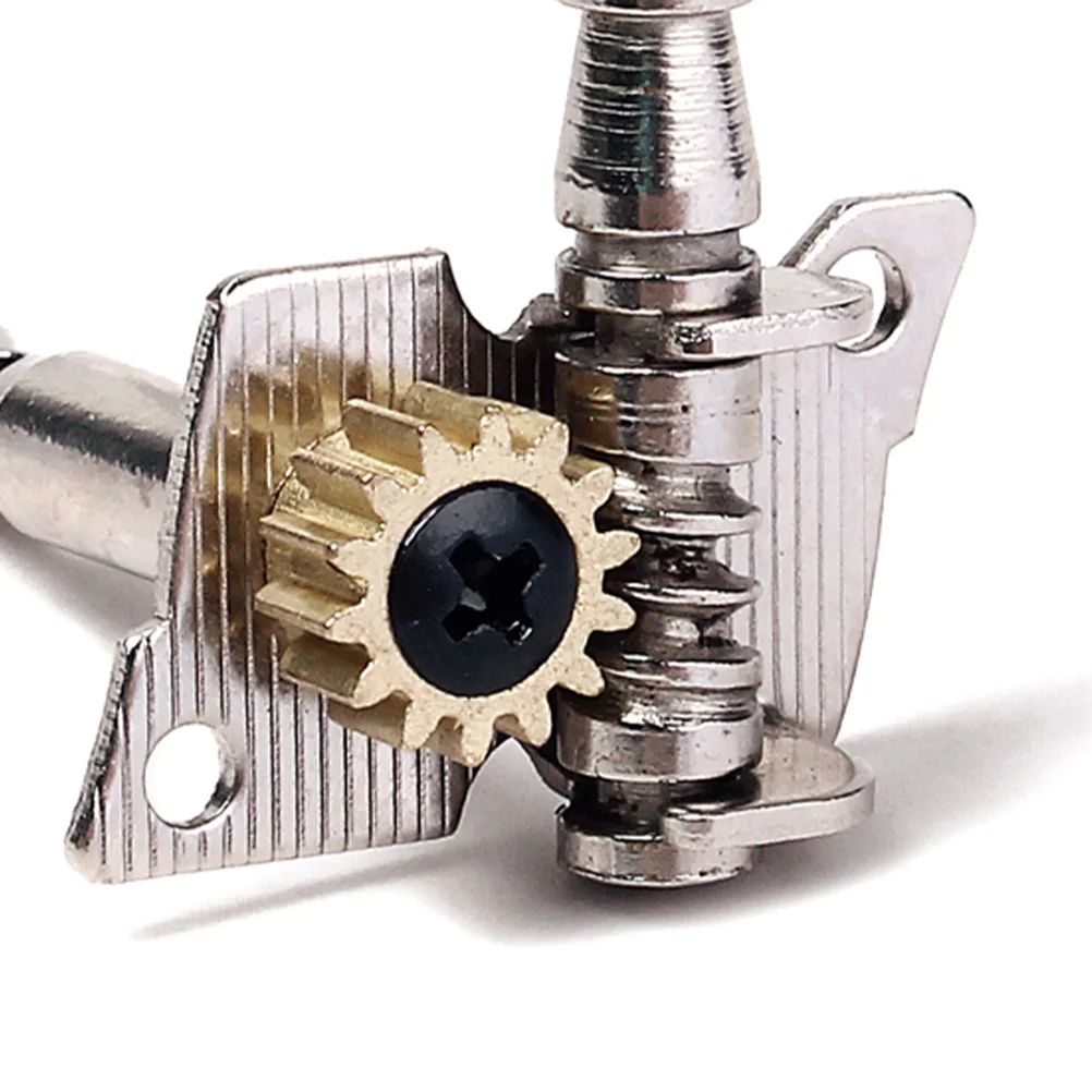 

4Pcs 2L 2R Enclosed Ukulele Machine Heads Strong Metal Tuners with Vintage Style Plastic Buttons for String Adjustment and