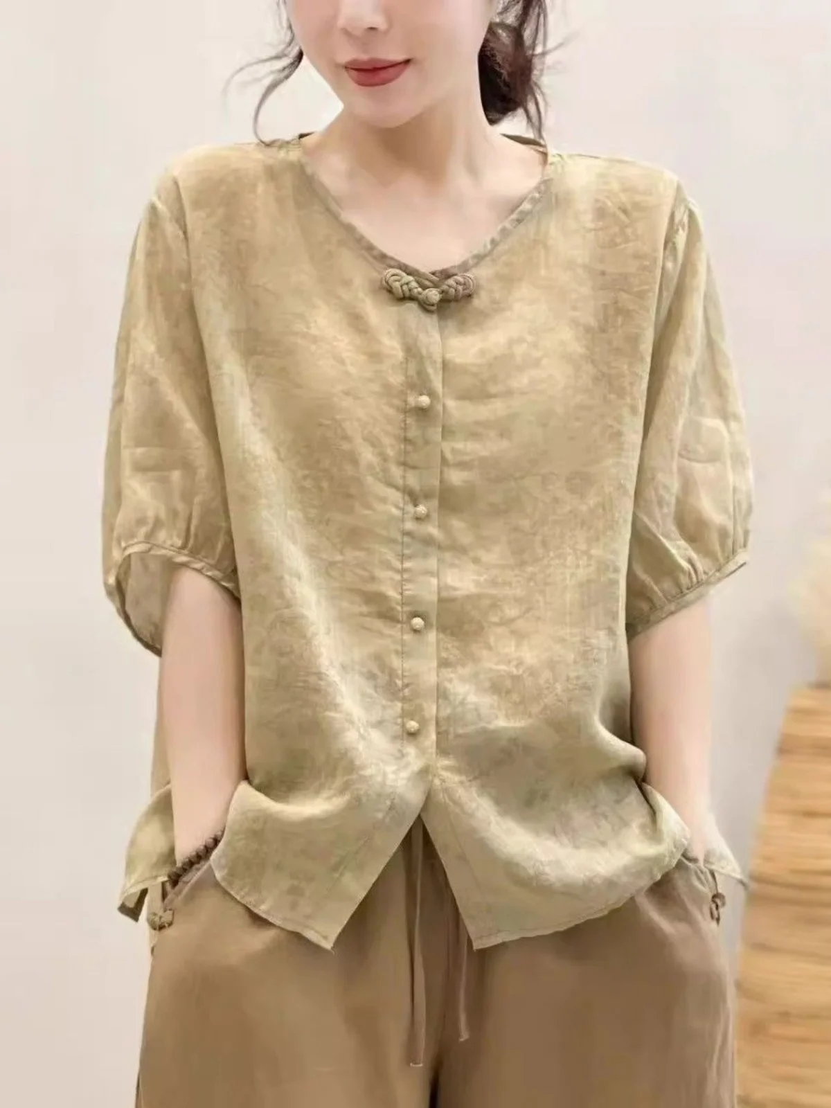 

Китайская свободная посадка с эффектом похудения, хлопково-льняная блузка ort Sve Overhead irt, корейская блузка-фонарь Све