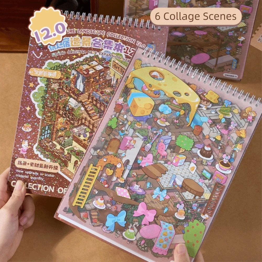 

Kawaii PET миниатюрная коллекция сцен, визуальное укладка, сделай сам, пейзажная наклейка, книга, мультяшная 3D 3D карманная кабина, наклейки сцены для детей