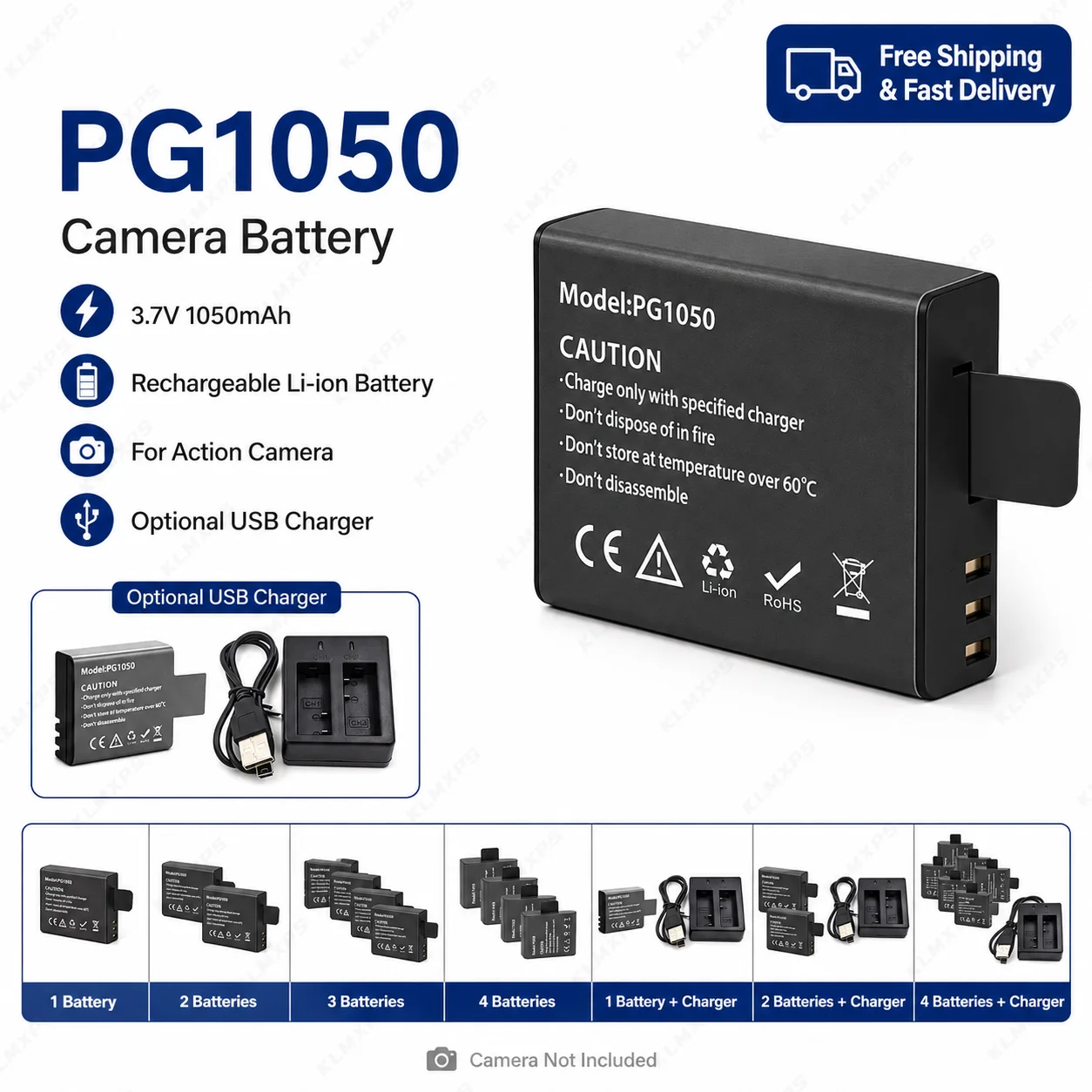 1050mAh 3.7V PG1050 Li-ion Battery for SJCAM SJ4000 SJ5000 SJ6000 WiFi Action Camera Sport DV Rechargeable Battery