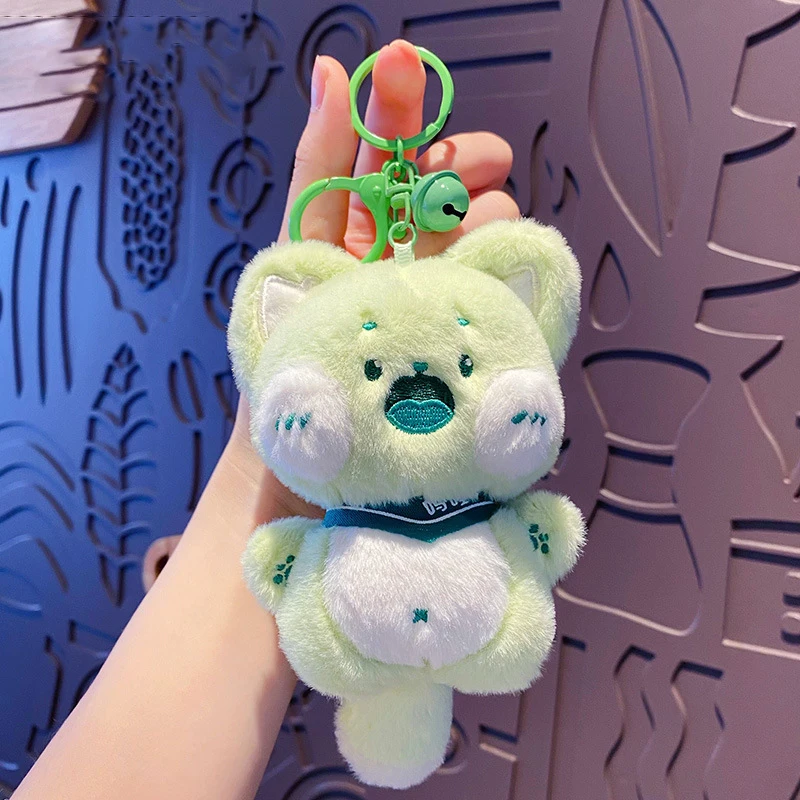 Cartoon Fluffy Toot Open Mouth Cat Charm Key Chain Cute Plush Long Tail Dance Claws Cat Doll Toy Keyring Female Bag Pendant Gift
