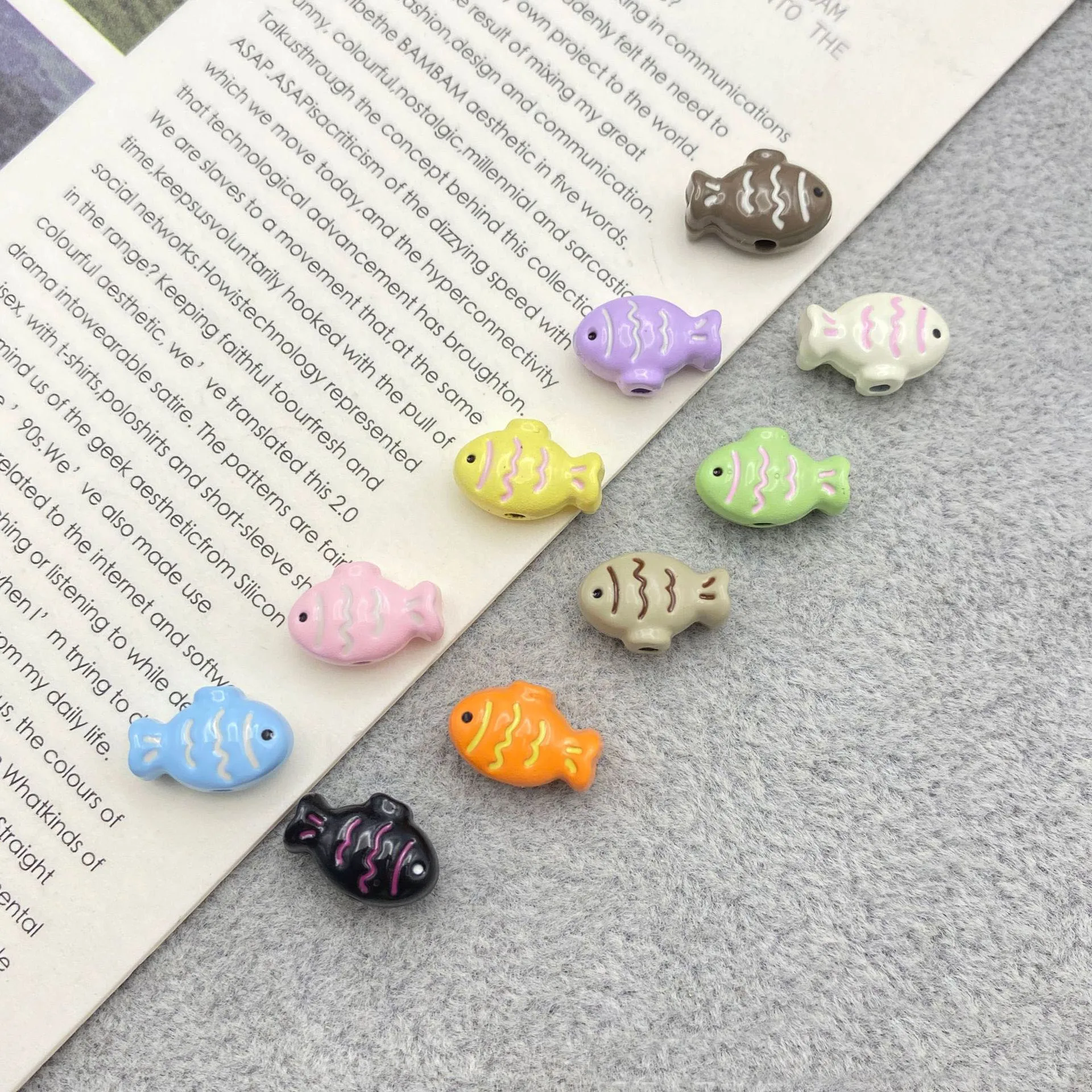 10pcs Cute Colorful Little Fish Beads Baked Paint Alloy Loose Spacer Beads For Jewelry Making DIY Accessories