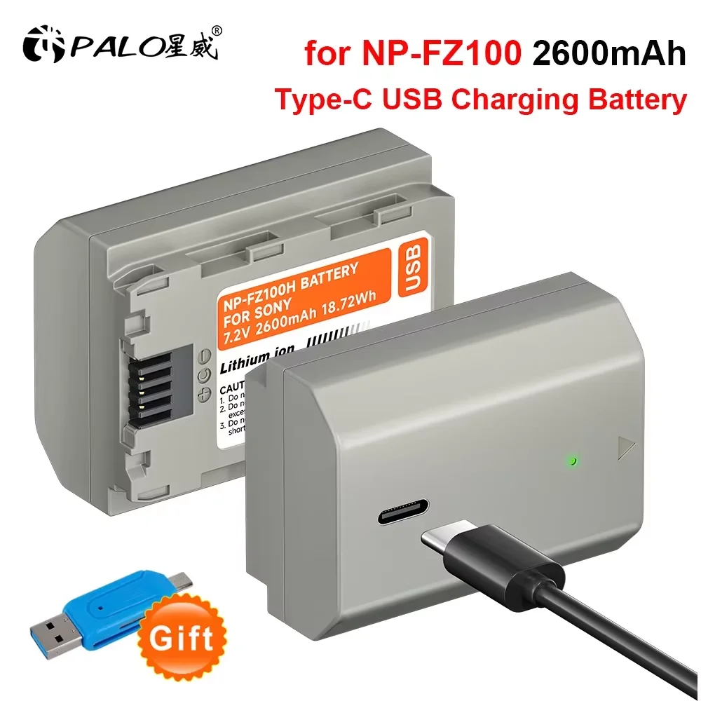 PALO NP-FZ100 NPFZ100 NP FZ100 USB Rechargeable Battery for SONY Alpha A6600 A6700, A7 III, A7R III, A7S III, A7C, A9, A9 II