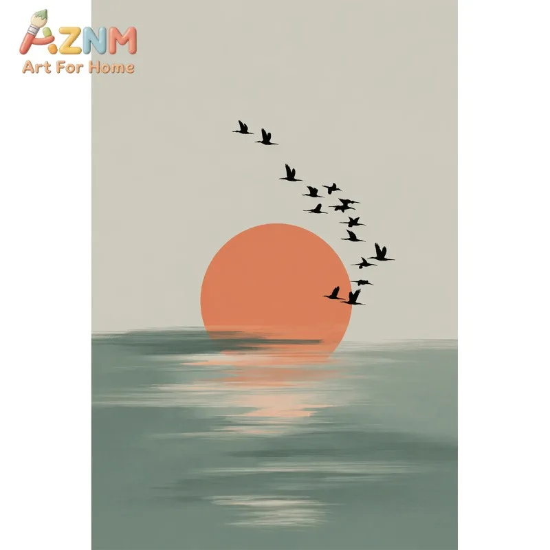 1pc frameless Canvas Painting 1PC  Wabi-sabi Style Poster Featuring Flocking Birds  Japanese Minimalist Wall Art  Canvas Paintin