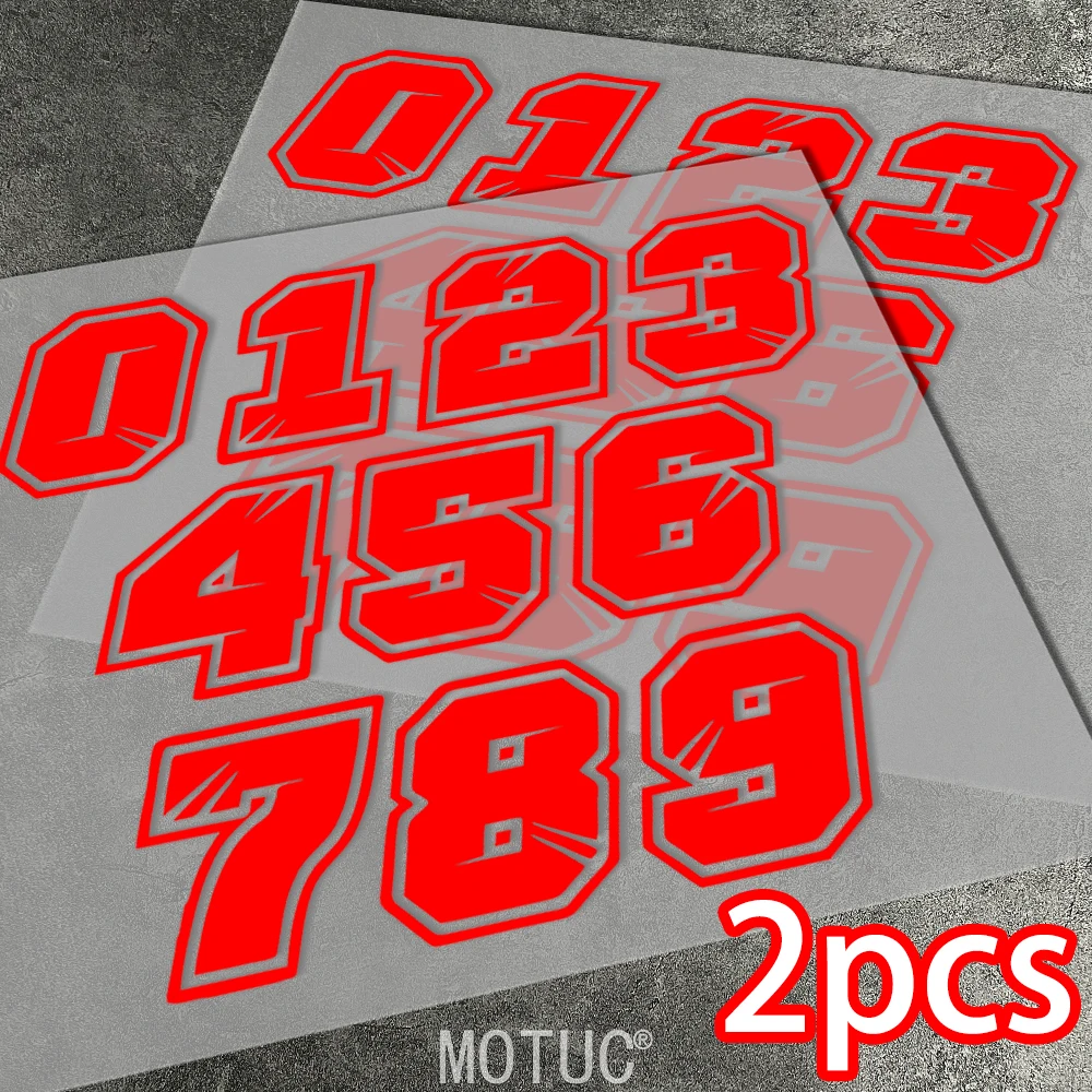 2Pcs 0-9 Red Bold Number Motorcycle Stickers for Dirt Bike Helmet Tank Fairing Tailbox Side Panel Body Modification Vinyl Decals