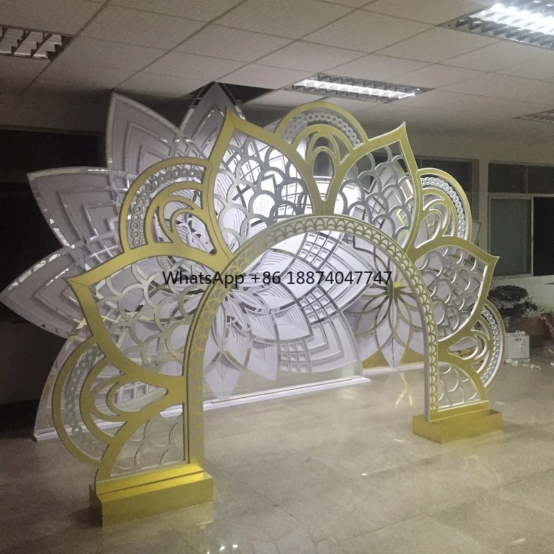 Classic arabic gate shape gold PVC circle arch backdrop arch wedding backdrop stand for wedding party decorations