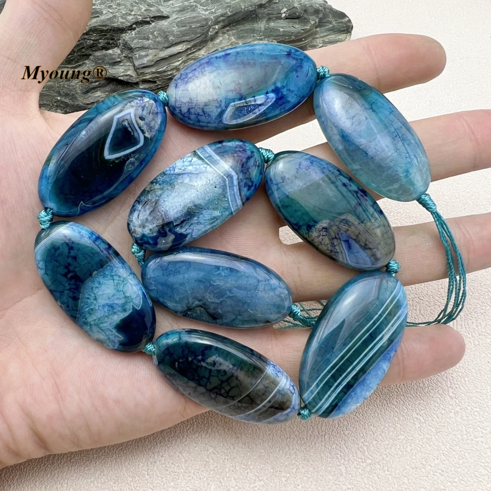 20*40MM 9PCS Large Oval Shape Multicolor Dragon Veins Agates Quartz Slice Pendant Beads MY230910