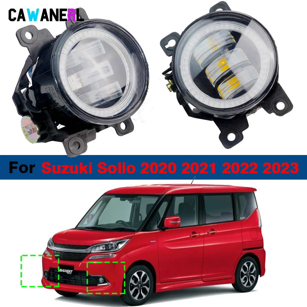 2 X 30W Car External LED Fog Light Angel Eye Daytime Running Lamp DRL 6000LM For Suzuki Solio (MA27S MA37S) 2020 2021 2022 2023