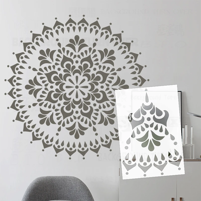 

90-130 см трафарет для стены для рисования, шаблон для декора, для краски, декоративная штукатурка, большая мандала, потолок, круглый S051