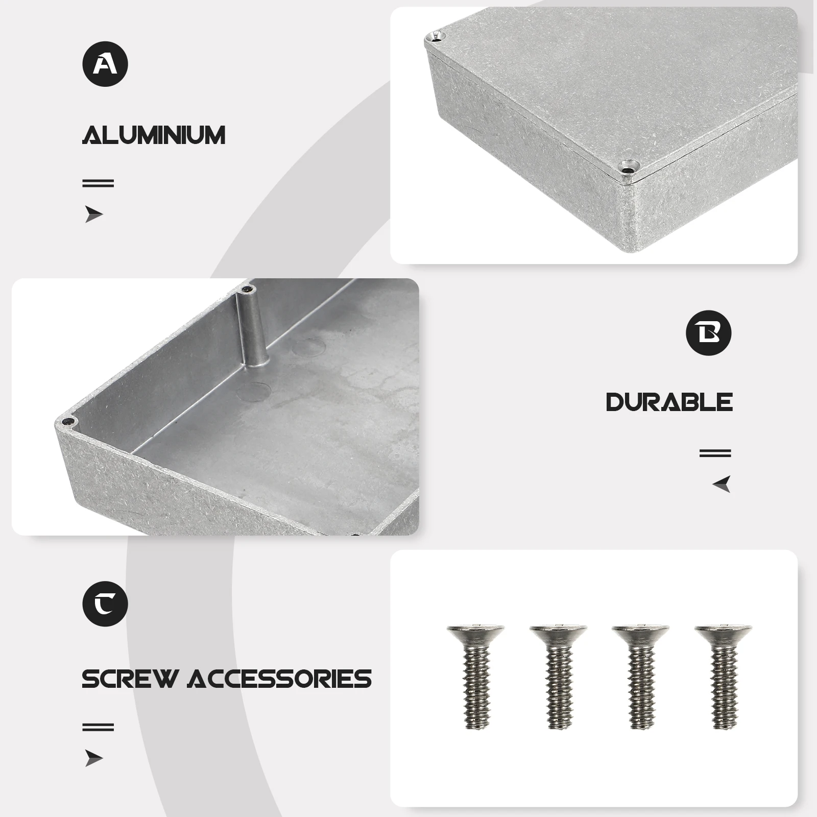 

1pc Aluminium Box Case Guitar Pedal Enclosure Replacement Diecast Silver Corrosion Resistant Durable Guitar Accessory