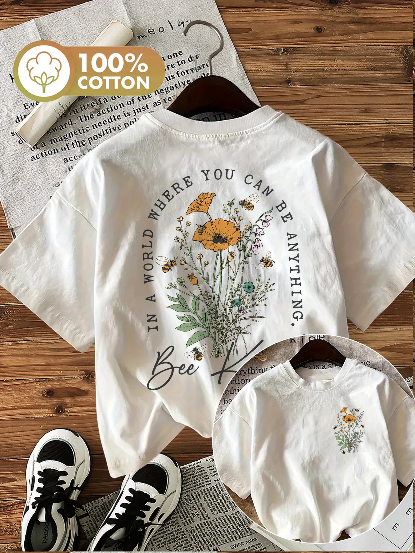 Sommer-T-Shirts mit wunderschönen Blumendrucken für Damen, übergroße T-Shirts aus Baumwolle, einfache O-Ausschnitt-Kurzarm-Tops, lässige Damenkleidung