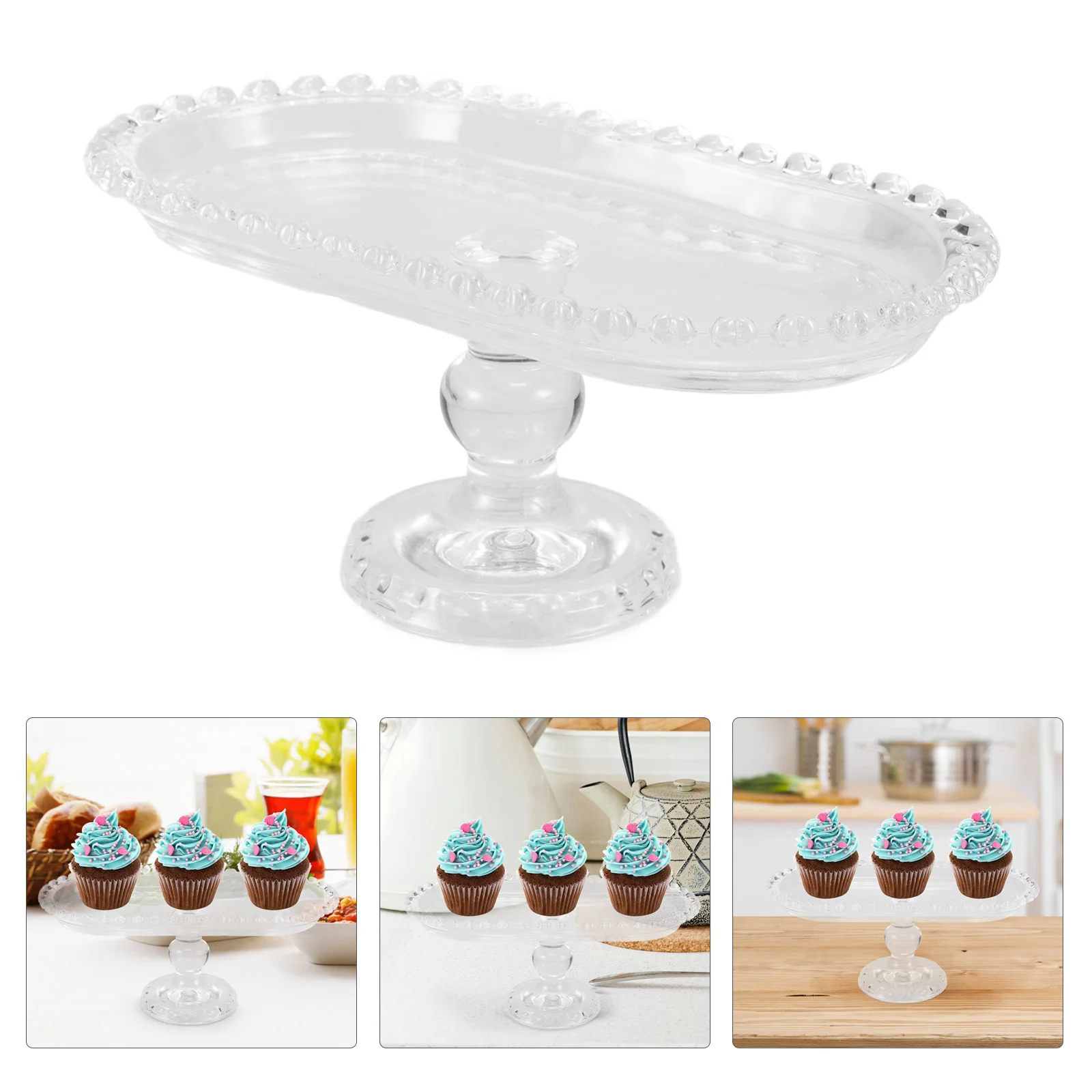 Oval Dessert Server Tray Display Stand Fruits Serving Cake Pan Crystal Glass Plate