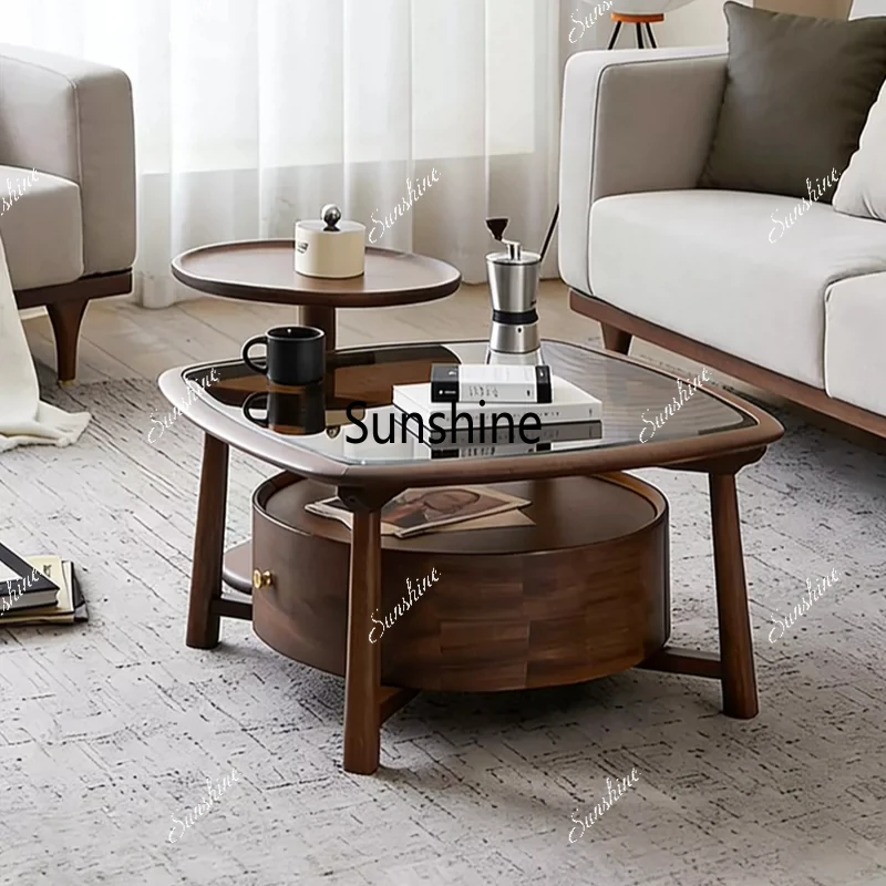 

New Chinese-style solid wood storage coffee table living room modern simple rectangular coffee table
