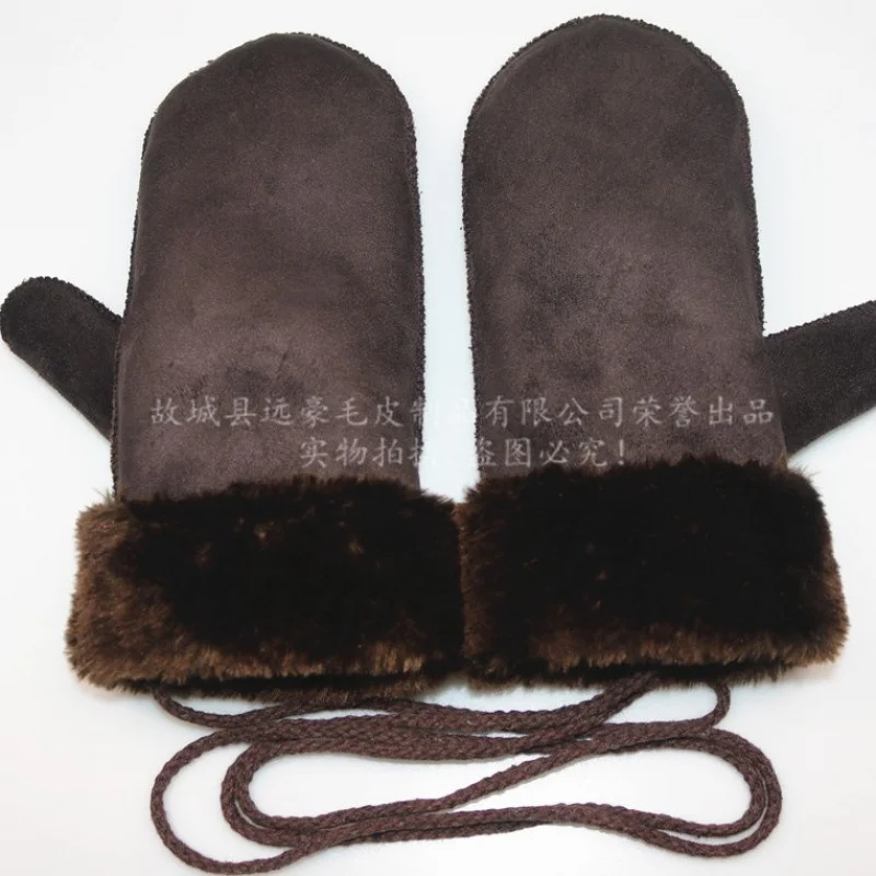 Outdoor Winter Warm Men's and Women's Same-Style Mittens Riding Imitation Fur One Imitation Sheepskin Fleece Lined Padded Warm K