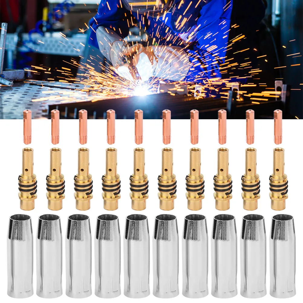 

Welding Gun Contact Tip,10pcs Welding Gun Protection Nozzles + 10pcs Contact Tips + 10pcs Nozzle Holder for Binzel 15AK