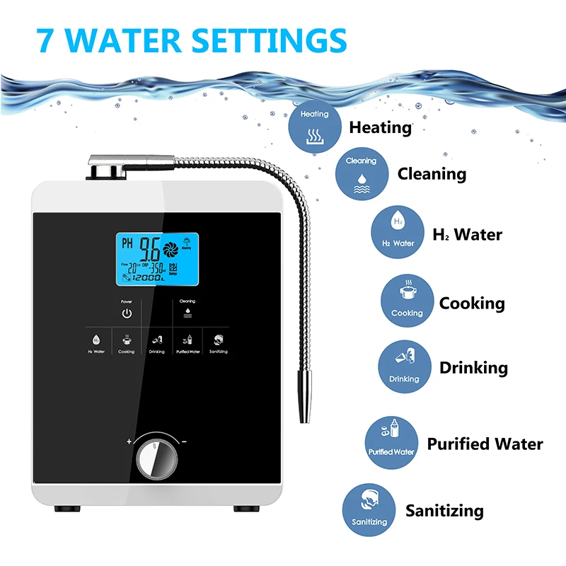 Water Flow Control Water Ionizer Machine Produces pH 3-11.0 Alkaline Acidic Water Filter -800mV ORP Automatic Cleaning LCD Touch