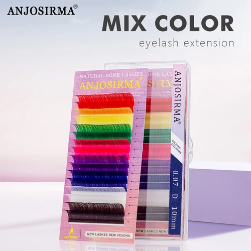 ANJOSIRMA mezcla de pestañas de colores maquillaje de alta calidad suave Natural sintético visón Arco Iris extensión de pestañas suministros 8 colores mezclados