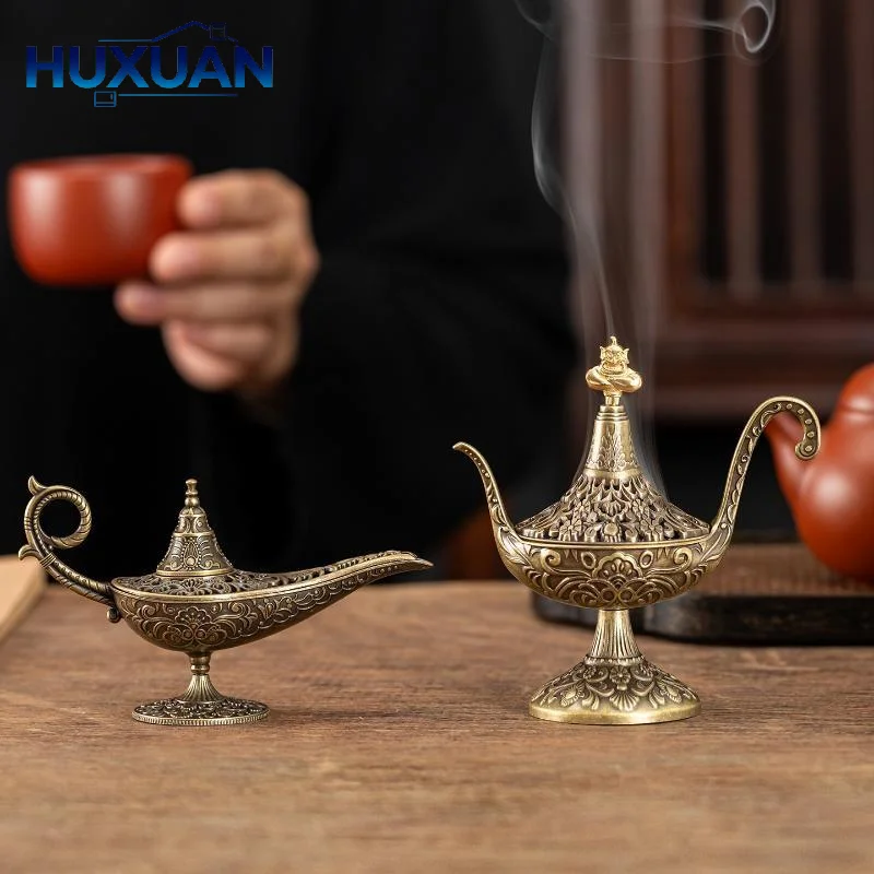 Iron Incense Holder Golden Alas Divine Lamp Series 1Pcs Vintage Incense Burner for Aromatherapy Yoga Room Table Ornament