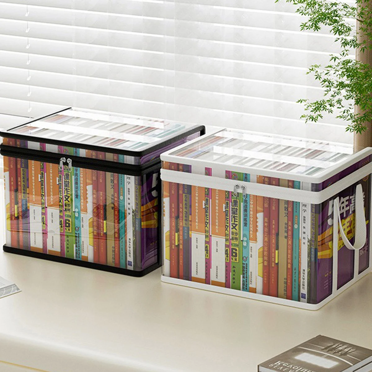 Foldable Waterproof Book Storage Box, Large Capacity Book Organizer for Students Home School Dormitory, Portable PVC Book Bag