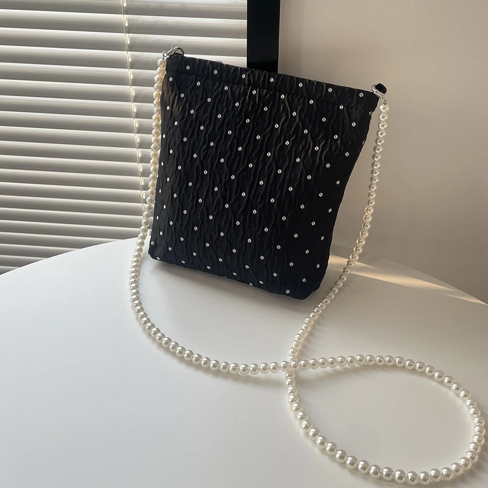 

Pearl Chain Shoulder Bag For Women Exquisite Patchwork Versatile Polka Dot Phone Pouch 2025 Summer New Shopping Crossbody Bags