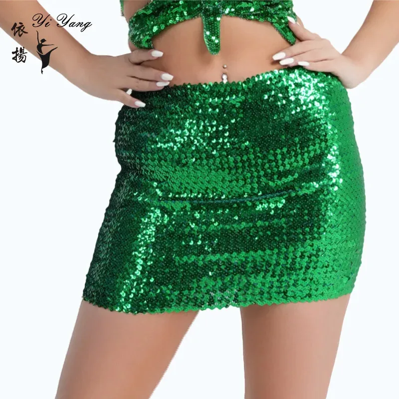 Falda de cadera envuelta con lentejuelas, falda de baile puesta en escena, fiesta de baile, club nocturno, media falda, Falda corta de actuación de fiesta