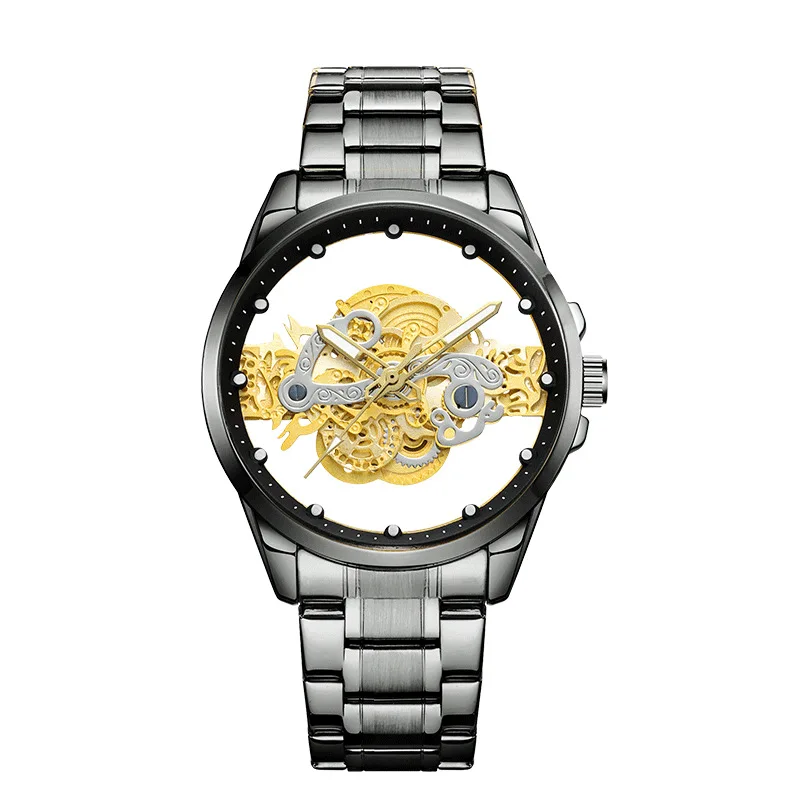 UTHAI BK139 Двусторонние полые стальные полосы Мужские часы Повседневные модные часы с календарем Водонепроницаемые кварцевые часы для мужчин