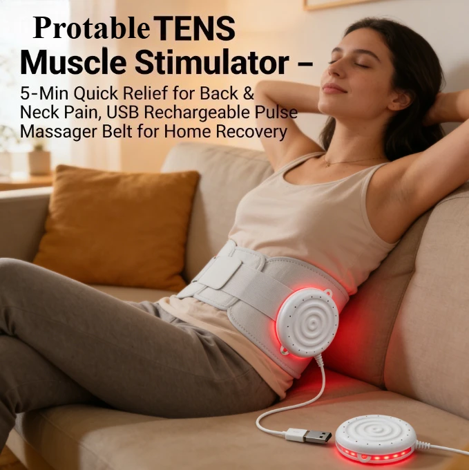 

Adjustable Electrode Belt for Pain Relief, TENS Unit with LED Intensity Display, USB Powered Massager for Shoulder&Knee Recovery