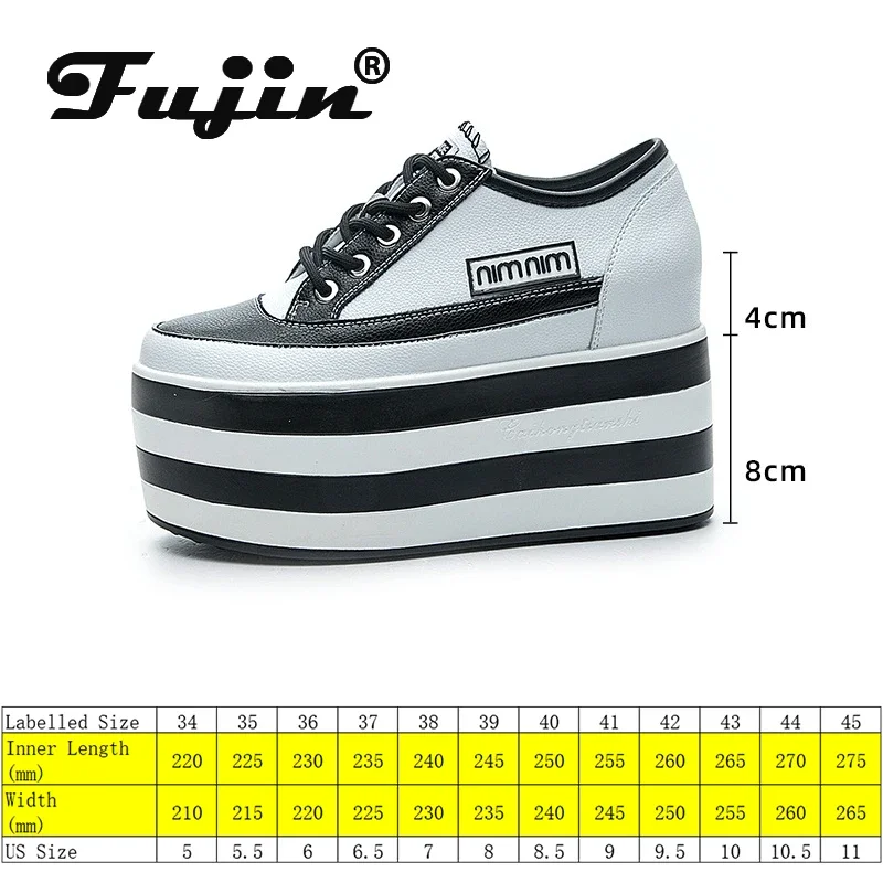 Fujin 12cm Genuine Leather Women Shoes Platform Wedge Sneakers Chunky Hidden Heel High Women Casual Shoes Spring Winter Loafers