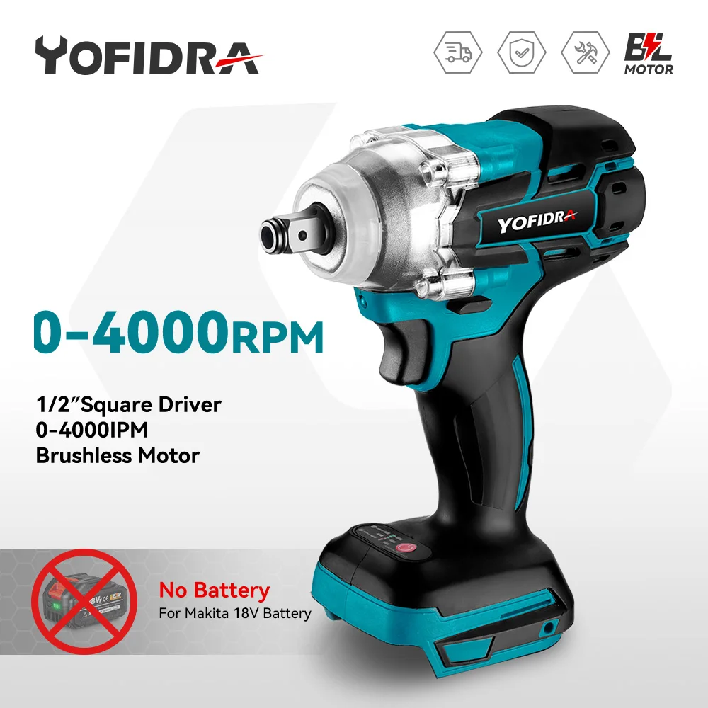 520N.M Brushless Electric Impact Wrench Rechargeable Handheld 1/2 inch 3 Speed Adjustable Power Tools For Makita 18V Battery