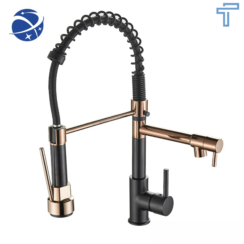 Original brand nice！Black Rose Gold Kitchen Faucet Nickel Brushed Spring Pull Down Faucets 2 Functions Stream Spray Hot And Cold