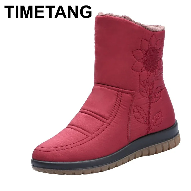 

TIMETANGWomen boots new waterproof snow boots non-slip embroidered mother boots plus size flat women winter bootsE1456