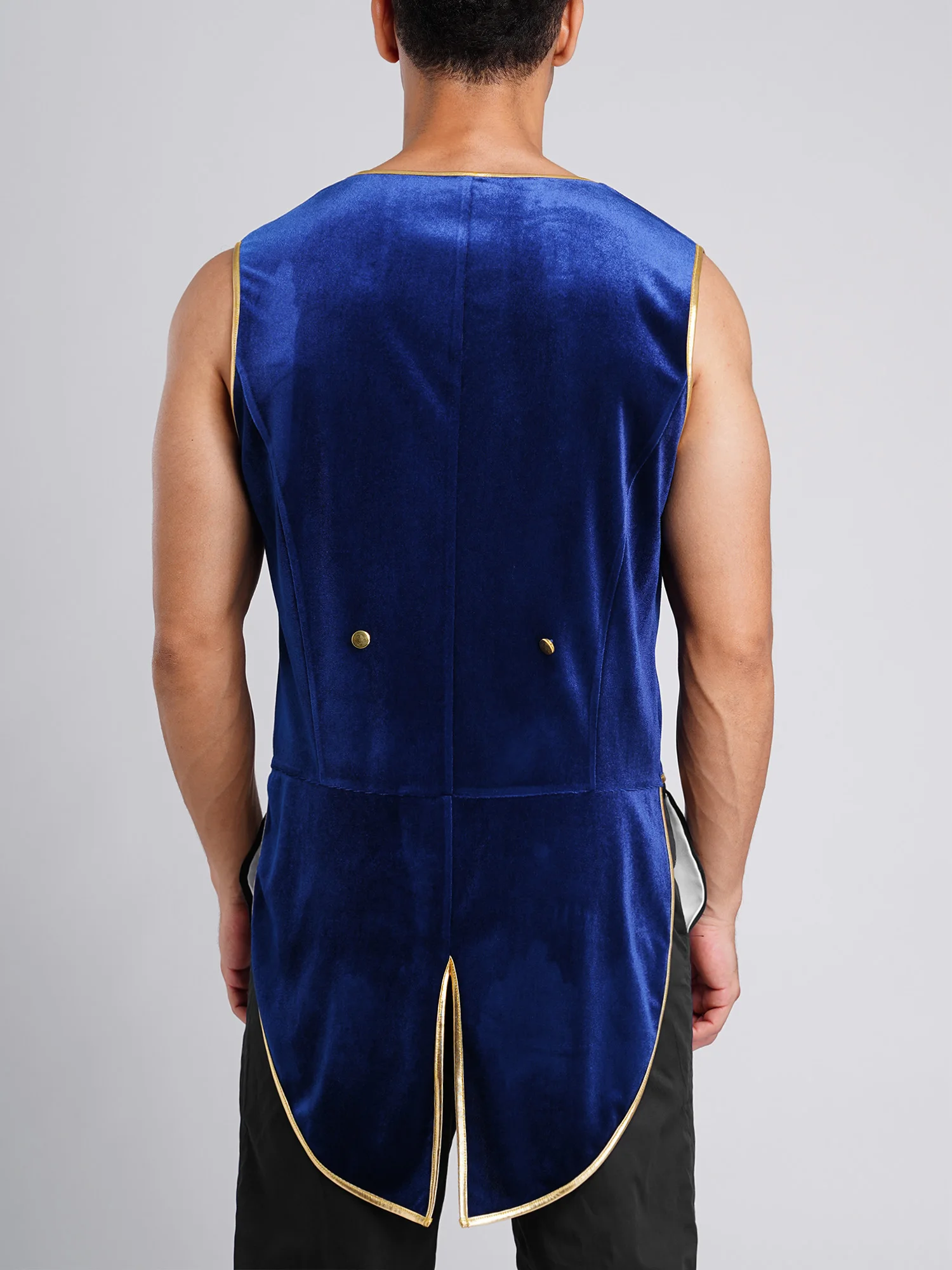 Men Retro Medieval Princesses Velvet Tailcoat Vest with Gold Trims V Neck Victoria Blazer Waistcoat for Halloween Party Cocktail