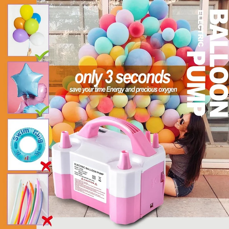 Portable Electric Air Balloon Pump, Dual Nozzle Blower For Event Decoration, 600W, US Plug