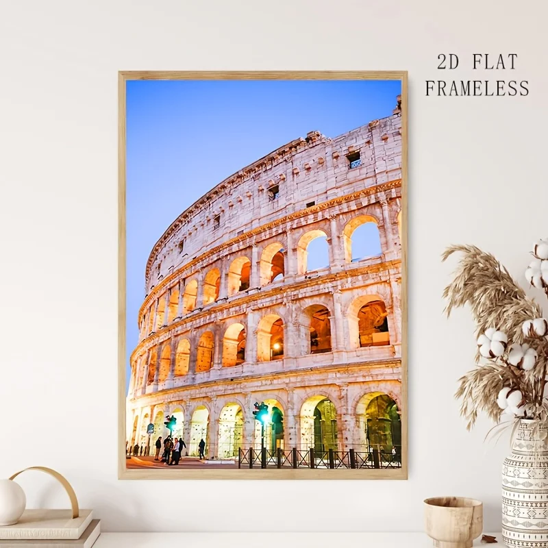 2027,1pc, Frameless, Multi-Size, Posters And Prints, Canvas Painting; Italian Photo Print, Roman Colosseum Sunset (Rome, Ital