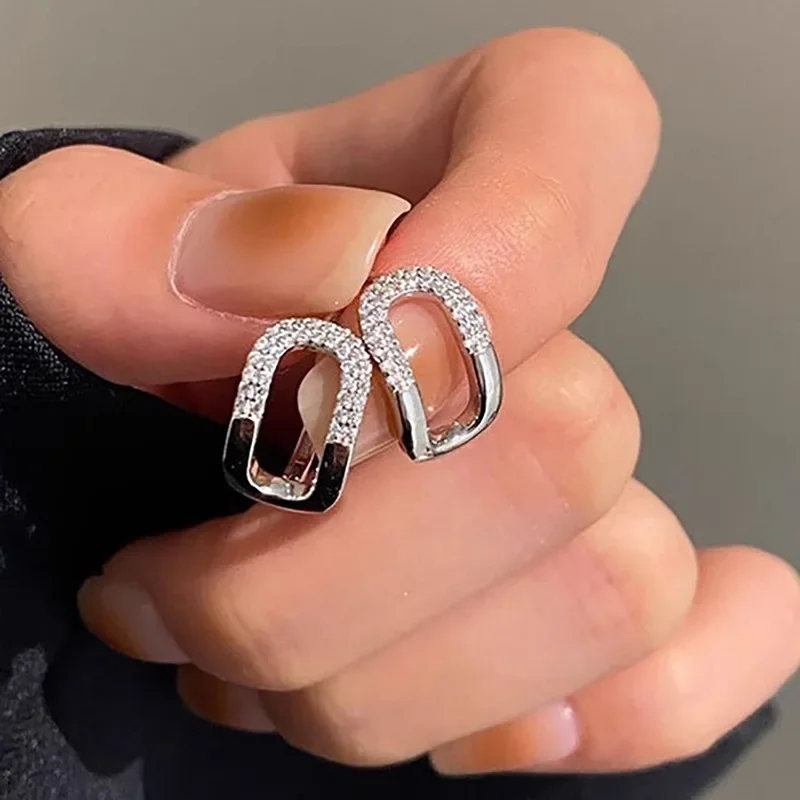 2026 New European and American Simple Geometric Ear Buckle Women\'s Fashion Personality Compact Half Circle Zircon Jewelry