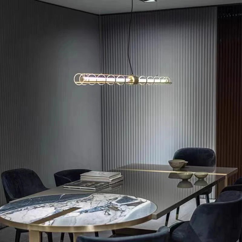 One-word long round tube restaurant chandelier light luxury modern dining table bar table office island lamp