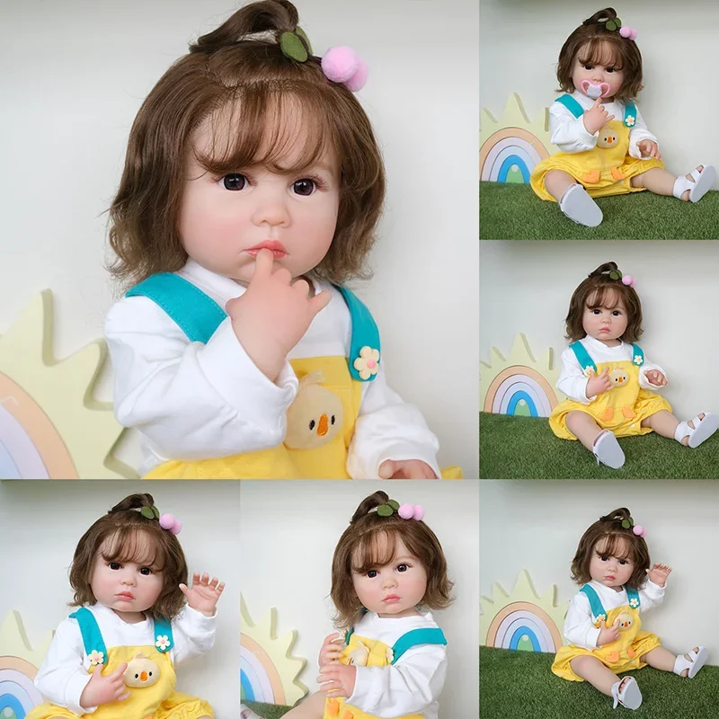 

55CM Julieata Full Body Soft Silicone Lifelike Real Touch Reborn Baby Girl With Little Wavy Hair Toddler Princess Doll