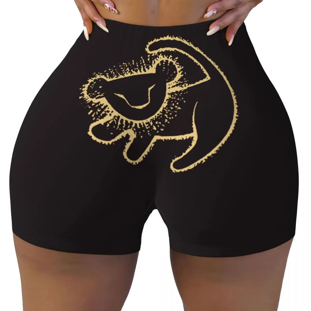 

Lion King High Waist Yoga Shorts Women Simba Gold Cave Painting Running Fitness Workout Gym Pants
