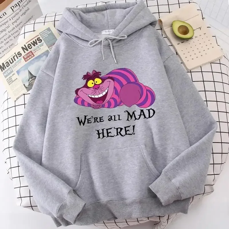 Sudaderas góticas de moda, ropa de Alicia en el país de las Maravillas, Sudadera con capucha de gato de Cheshire para mujer, sudadera de Manga,