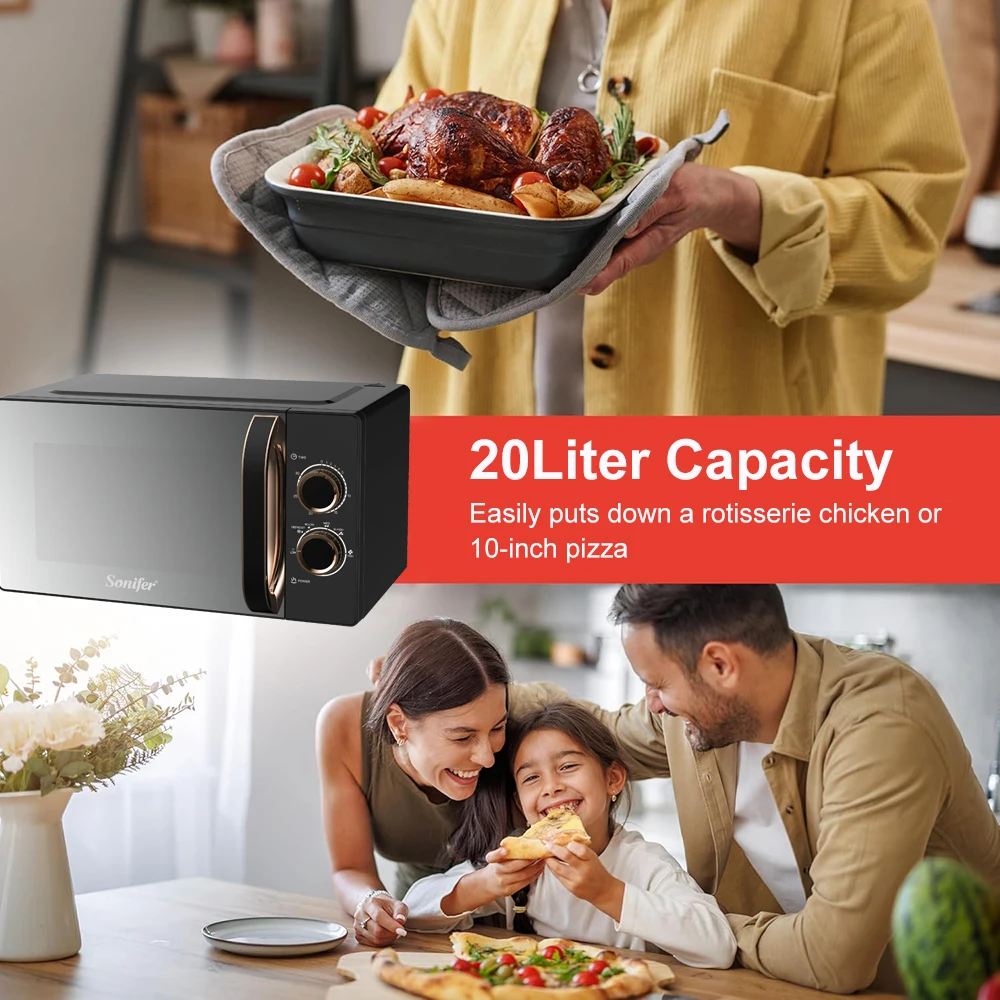 Microwave Oven Sonifer SF-4049 20L 1150W Electric Countertop Microwave with Defrost Function Timer Knob Control for Home Kitchen