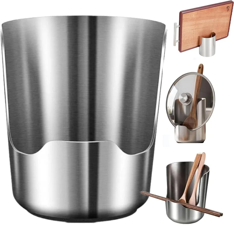 Thickened 304 Stainless Steel Pot Lid Utensil Holder One‑Piece Space‑Saving Vertical Storage Rack MultiFunction Spoon Rest Stand