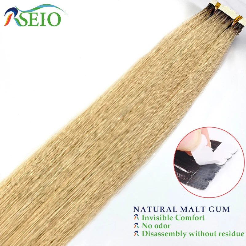 Mini Tape In Human Hair Extensions Real Natural Hair Extension 16"-26" Black Brown Blonde Invisible Tape In Straight For Salon