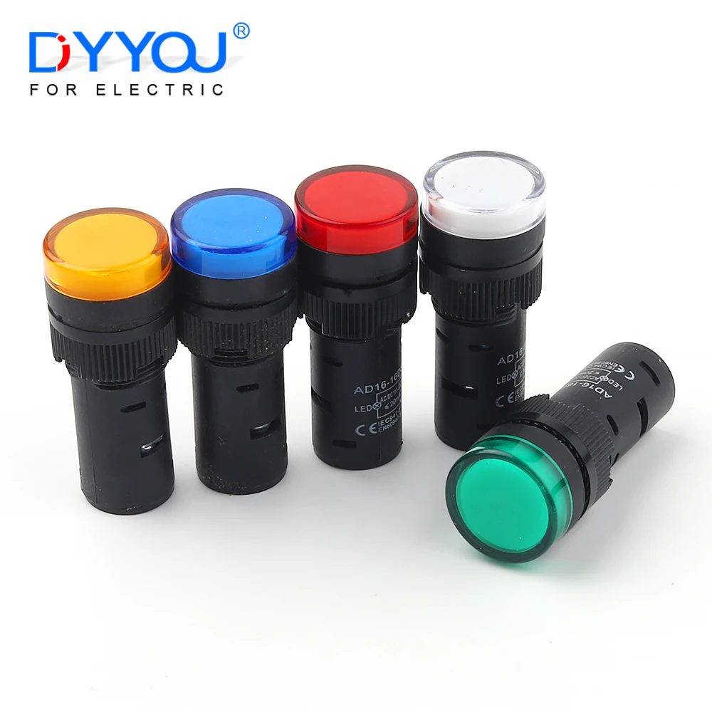 1PCS 16mm LED Indicator Light AD16-16C 12V 24V 110V 220V 380V Signal Lights Pilot Lamp Blue Green Red White Yellow Panel Mount