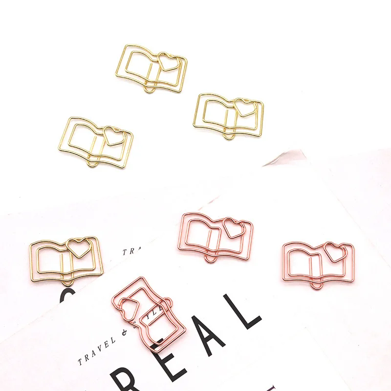 20 шт., креативная закладка в форме сердца, скрепка для бумаг в виде золотой розы, золотистого, милый металлический маркер для страниц с вырезом в форме сердца, идеально подходит для студентов