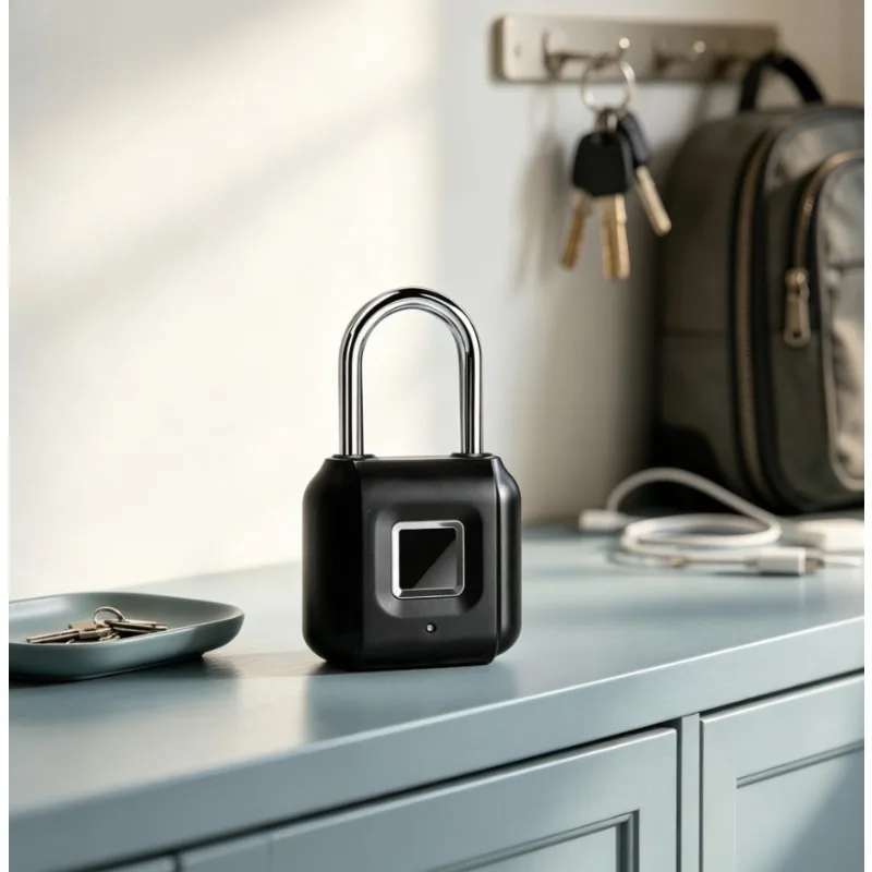 Intelligent Fingerprint Padlock Rechargeable Mini Electronic Padlock for  Waterproof and Anti-theft school Cabinet locker