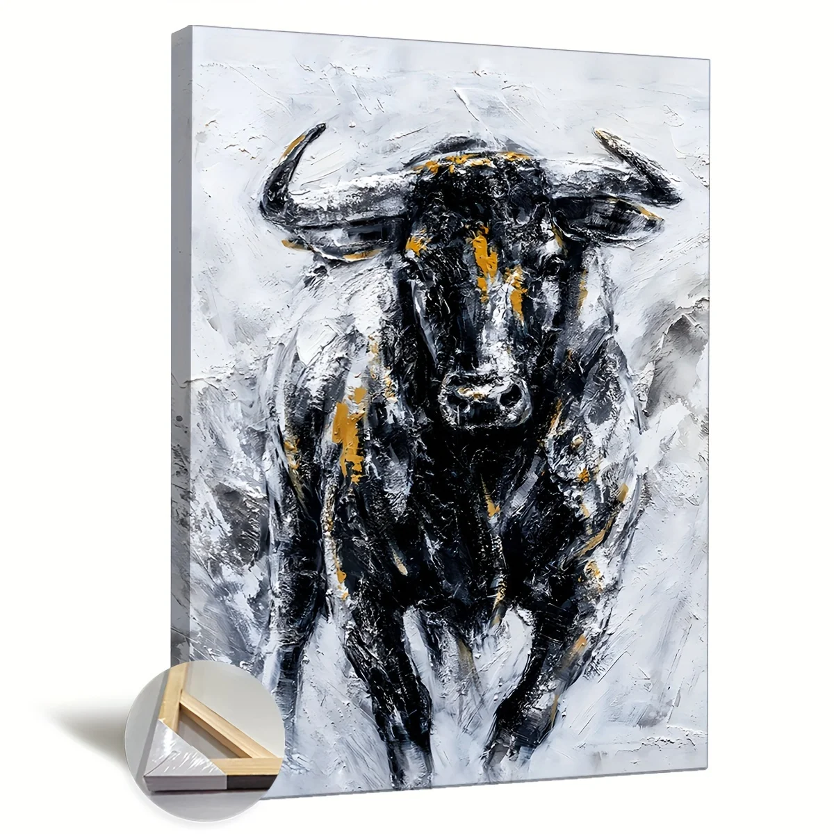 1PC Oversized Modern Abstract Cow Canvas Wall Art Wooden Frame Living Room Bedroom Home Office Wall Art Decoration Hangable