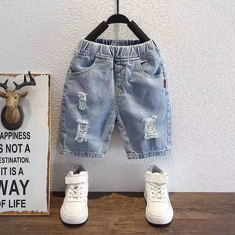 Toddler Denim Shorts for Kid Boy Summer Ripped Jean Short Children Casual Light Blue Solid Jeans Pant Kids Denim Pant 80-140cm