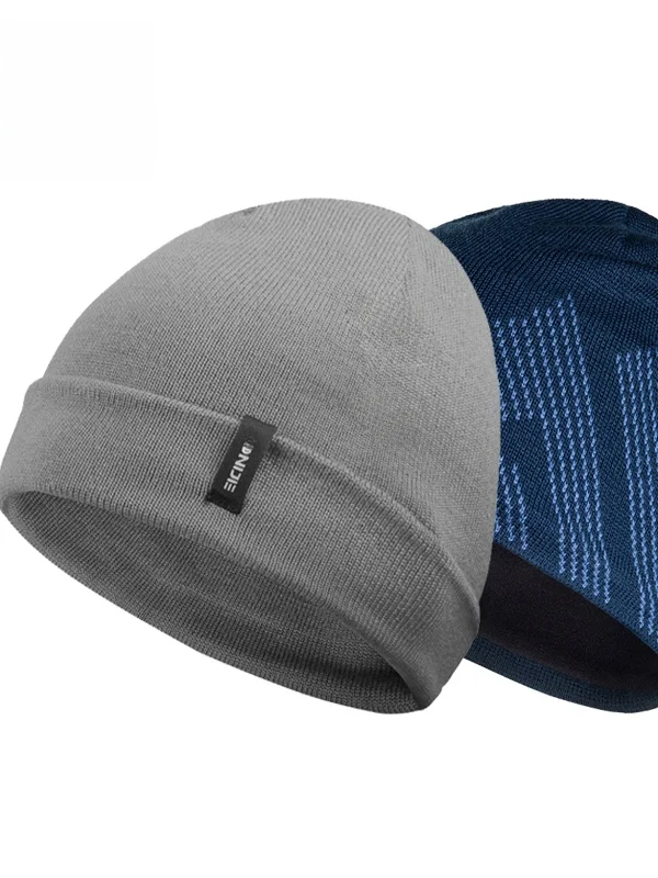 

Onyjet Men's Knitted Woolen Cap Winter Outdoor Running Skiing Hat Casual round Top No Brim Cap ex Stripe Pattern