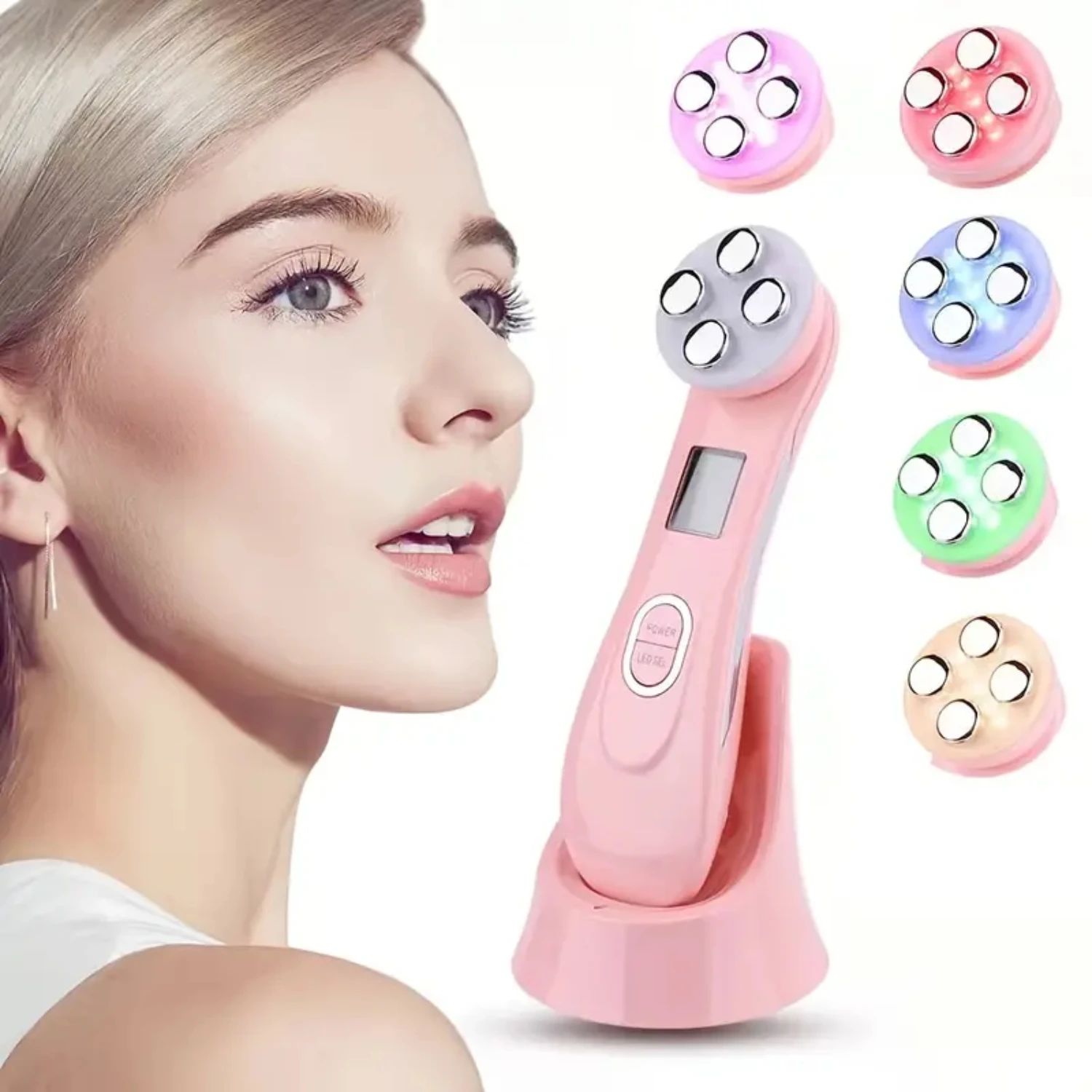 RF Beauty Device - 5 in 1 Microcurrent Facial Lifting Machine for Wrinkle and Acne Removal with Light Therapy and Radio Frequenc