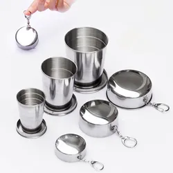 Stainless Steel Folding Cup Portable For Outdoor Travel Retractable Telescopic Collapsible Cups With Keychain Coffee cup